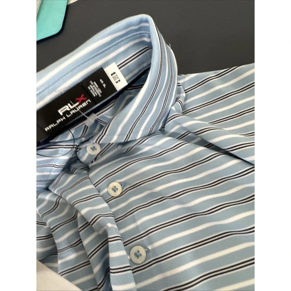 RLX Ralph Lauren Golf‎ Men's S New Polo Shirt SS Blue Striped Wicking